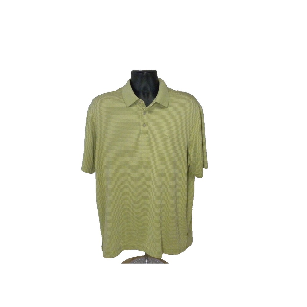 Tommy Bahama Mens Polo Shirt L Green‎ Knit Striped Short Sleeve Marlin Logo Golf